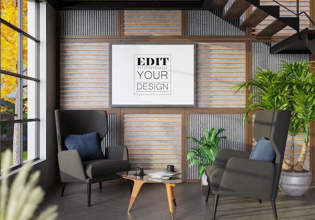 Posterlijst in woonkamer Psd Mockup