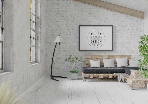 Posterlijst in woonkamer Psd Mockup