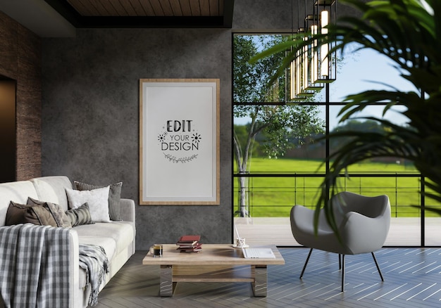 Posterlijst in woonkamer psd mockup