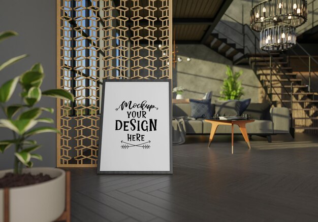 Posterlijst in woonkamer Psd Mockup