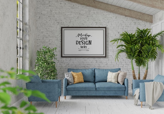 Posterlijst in woonkamer Psd Mockup