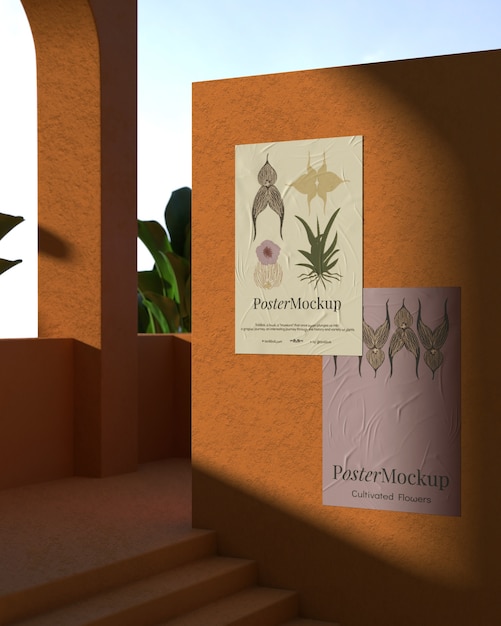 PSD postermodel op terracotta muur