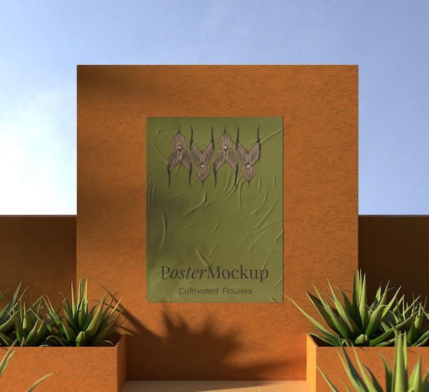 PSD postermodel op terracotta muur