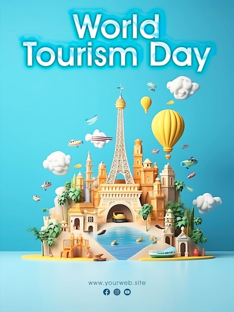 PSD posterontwerp voor de wereldtoerismedag op sociale media