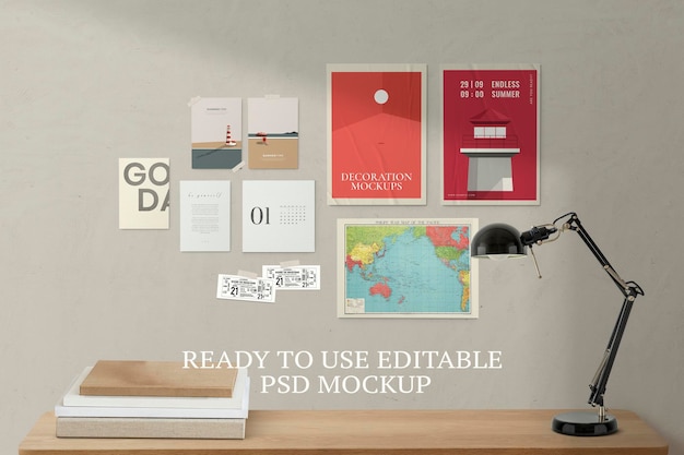 Posters mockup psd with study table