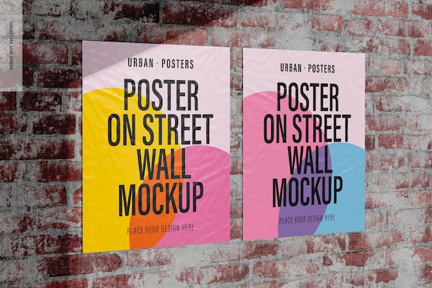 Poster su street wall mockup, vista a sinistra