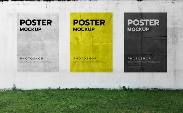 PSD posters on a wall background