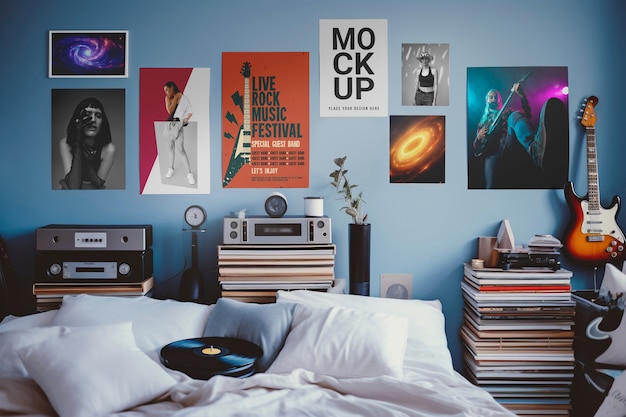 posters on the wall of a youth room