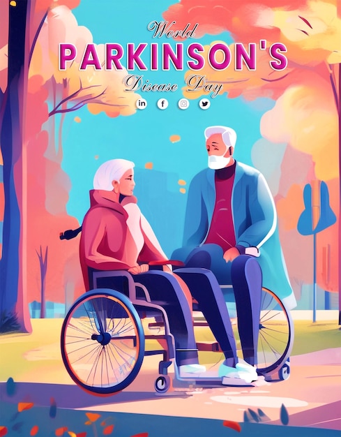 PSD posts op sociale media op parkinson's day met een platte tekening in vector-stijl