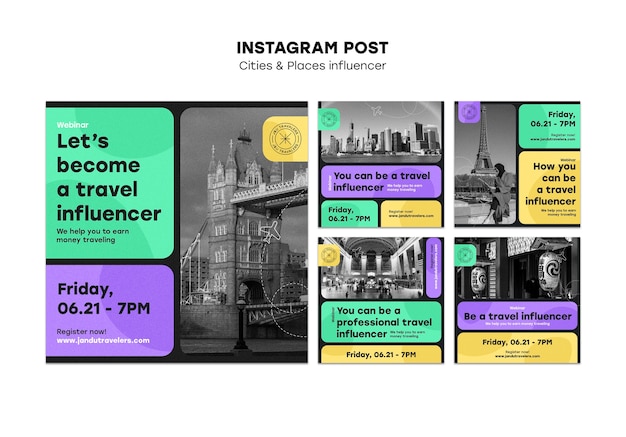 PSD posty na instagramie z koncepcją podróży