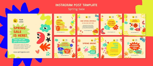PSD posty na instagramie ze zniżkami na wiosenną wyprzedaż
