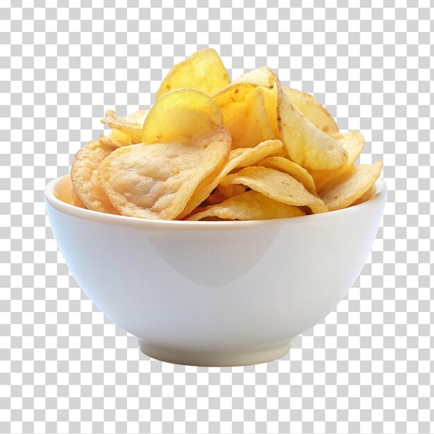 PSD potato chips in a bowl isolated on a transparent background