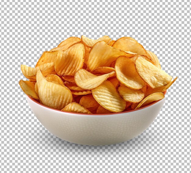 PSD potato chips on bowl isolated on white background