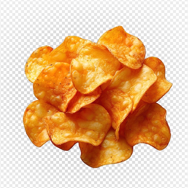 PSD potato chips isolated on transparent background top view potato chips generative ai