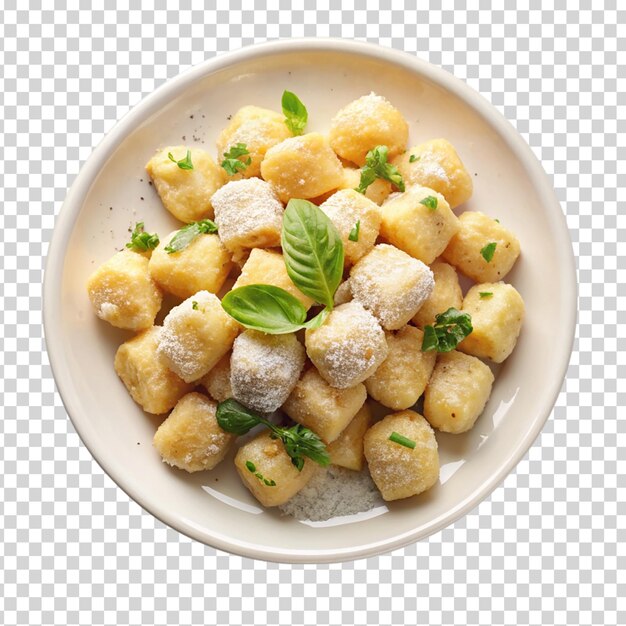 PSD potato gnocchi with sagebutter sauce on transparent background