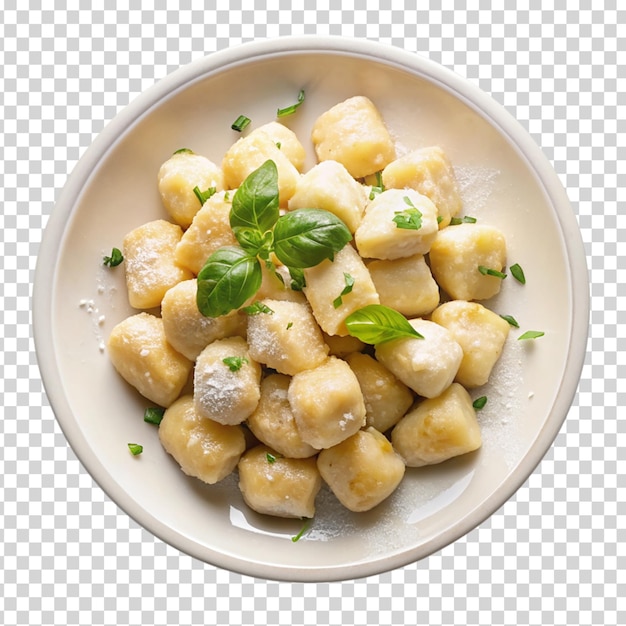 Potato gnocchi with sagebutter sauce on transparent background