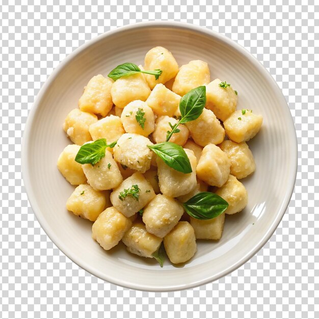 Potato gnocchi with sagebutter sauce on transparent background