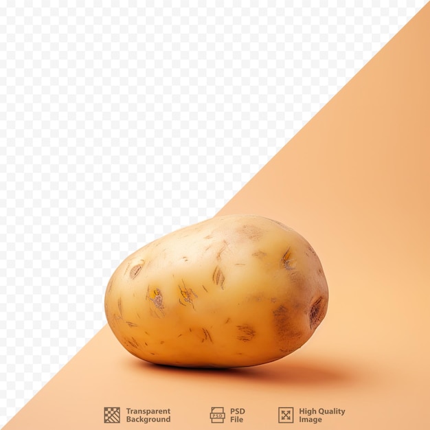 A potato is shown on a white background with an orange background.