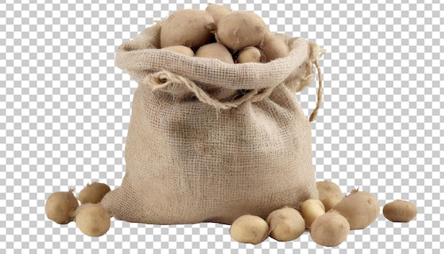 Potatoes in burlap bag Isolated on transparent background