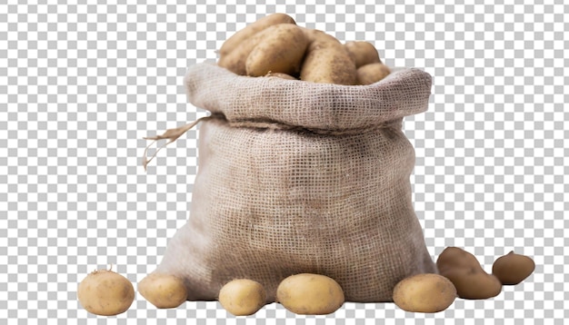 PSD potatoes in burlap bag isolated on transparent background