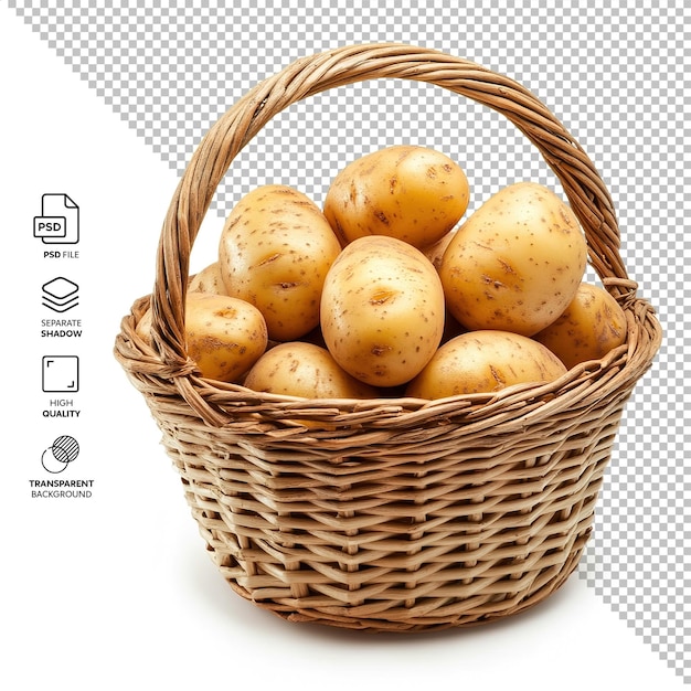 potatoes in a basket isolated without background