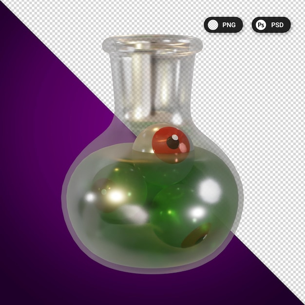 PSD potion bottle halloween icon set 3d render