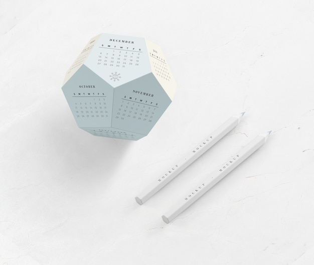 PSD potloden en kalender in een zeshoekig model