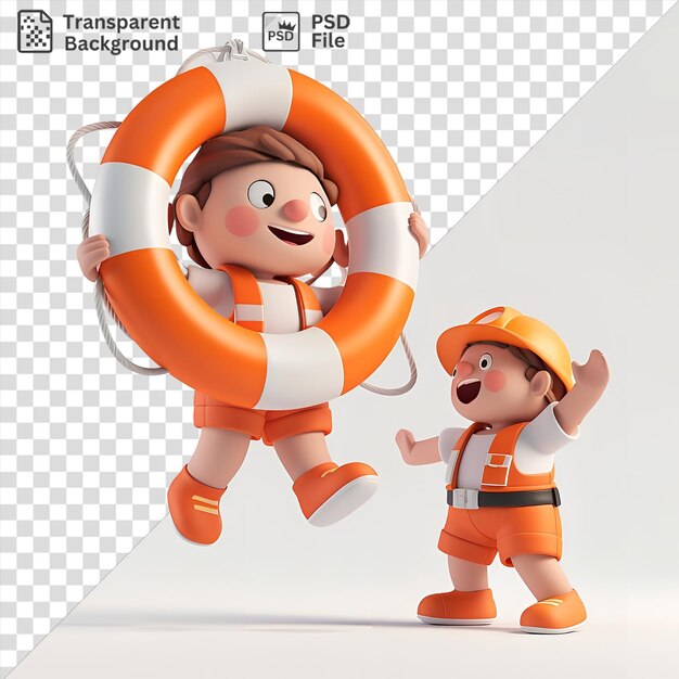 PSD potrait 3d lifeguard cartoon rescuing a swimmer from the water