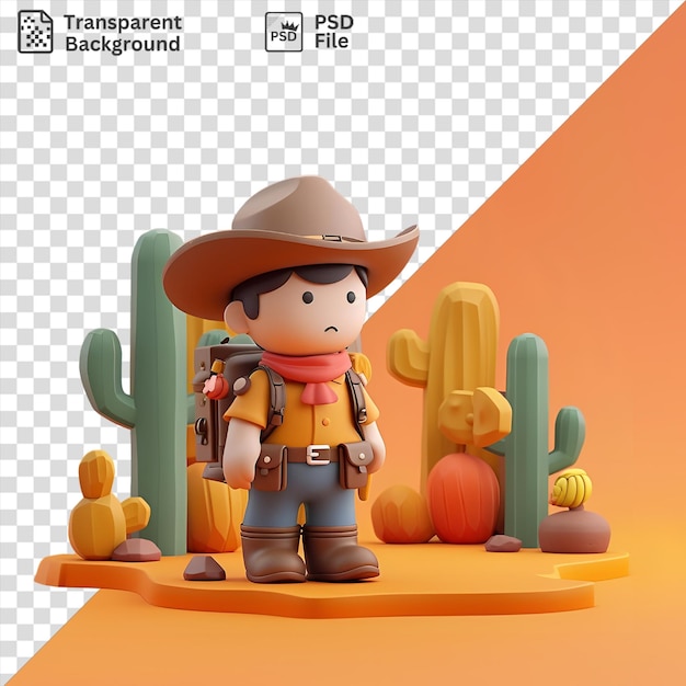 Potrait 3d smuggler cartoon crossing a border with cactus