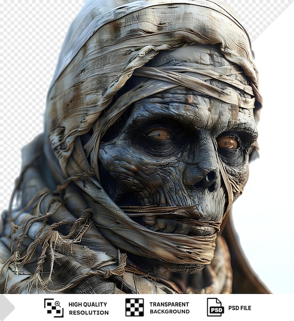 PSD potrait cursed mummy statue with prominent nose and brown eye
