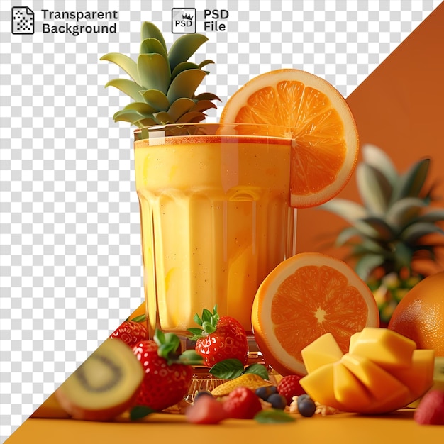 PSD potrait fruit smoothie in a glass on a table