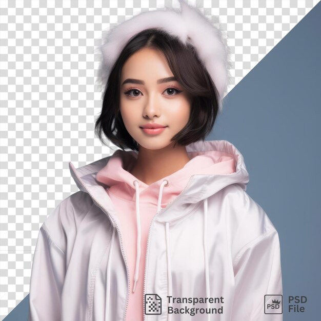 Potrait girl with trendy urban outfit display model isolated transparent backdrop