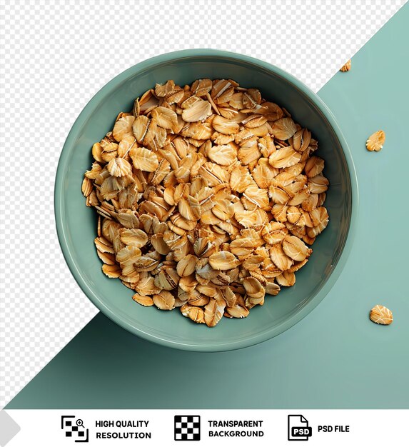 PSD potrait oat flakes in a bowl on a blue table