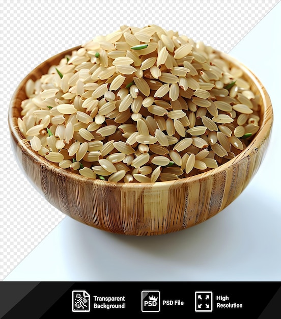 PSD potrait pile of brown rice brown rice in a wooden bowl png clipart png psd