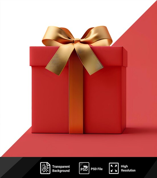 PSD potrait red gift box mockup with gold bow for valentine39s day placed against a red wall casting a dark shadow png psd