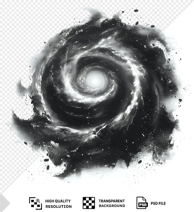 PSD potrait spiral galaxy vector symbol cosmic isolated background with a black hole in the center