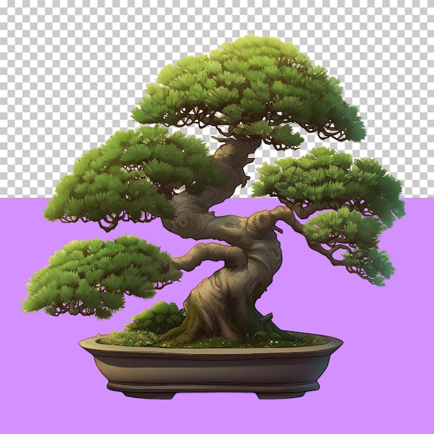 A potted bonsai tree isolated object transparent background