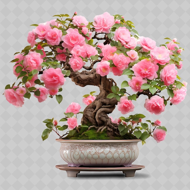 PSD a potted bonsai tree with pink flowers on it