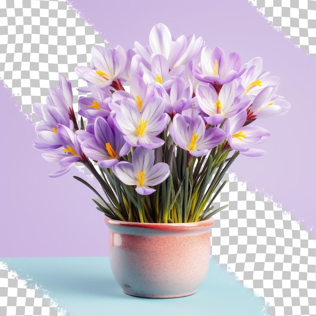 Potted crocuses living transparent background