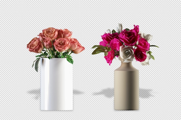 PSD potted flowers in 3d rendering isolated