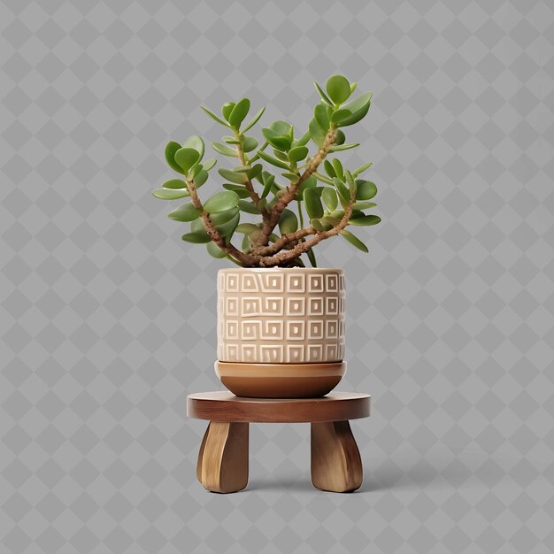 PSD a potted plant sits on a table with a background of gray and white squares