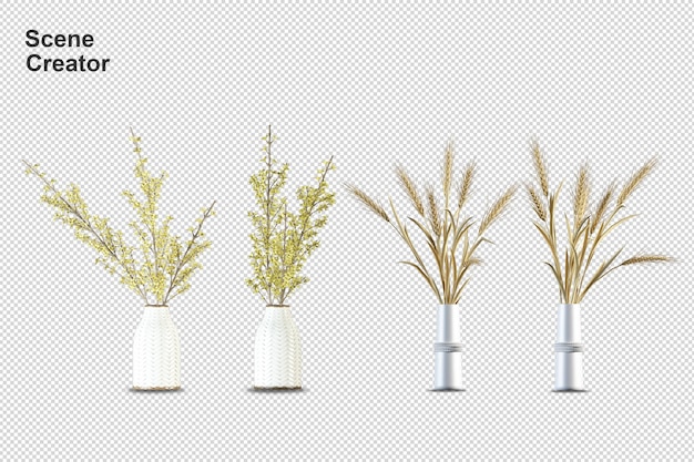 分離された3dレンダリングで鉢植えの花