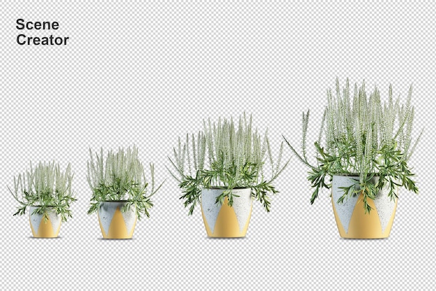 PSD 分離された3dレンダリングで鉢植えの花