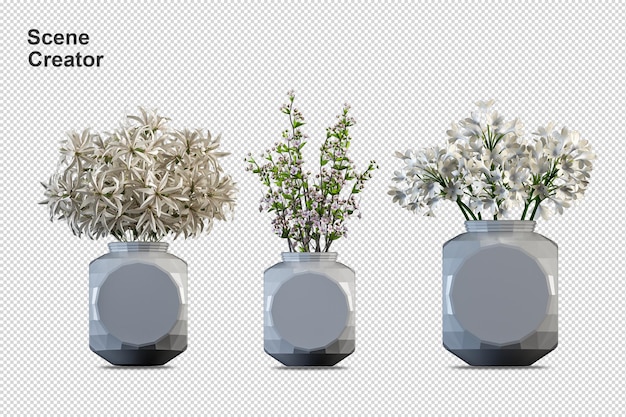 分離された3dレンダリングで鉢植えの花