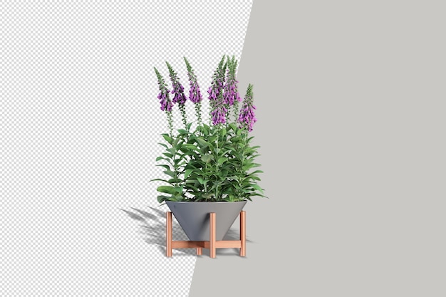 分離された3dレンダリングで鉢植えの花