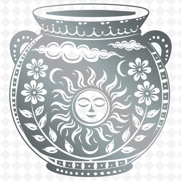 Pottery planter outline with sun design and cloud accents s illustration frames decor collection