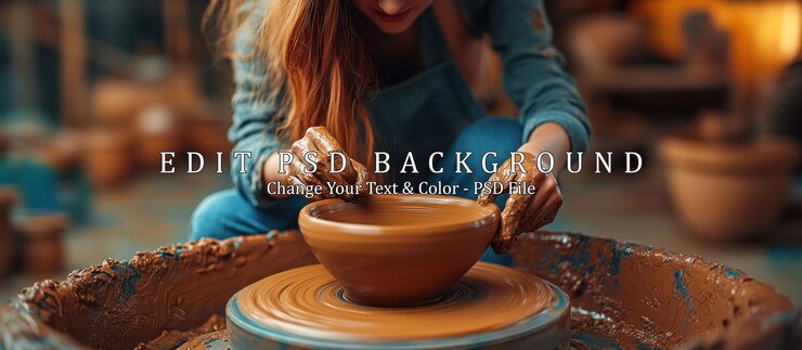 PSD pottery workshop woman shaping clay on a wheel