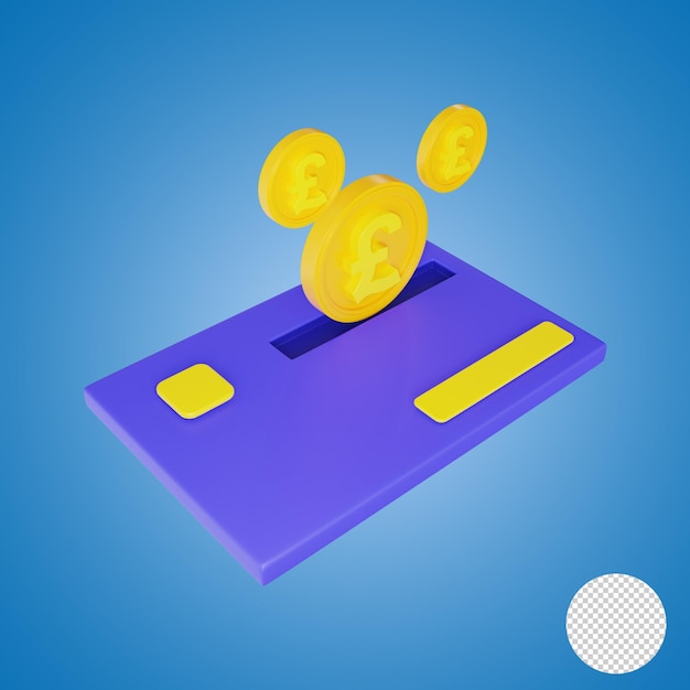 Pound coins bank card e cash 3d rendering