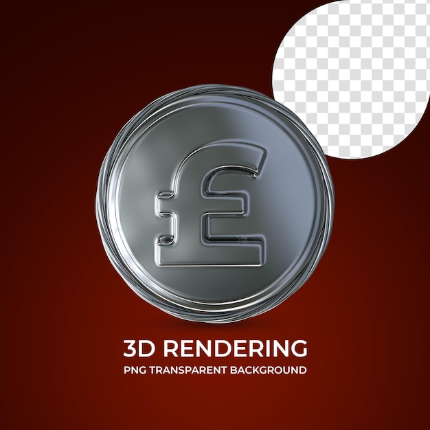 Simbolo di valuta sterlina 3d rendering isolato sfondo trasparente