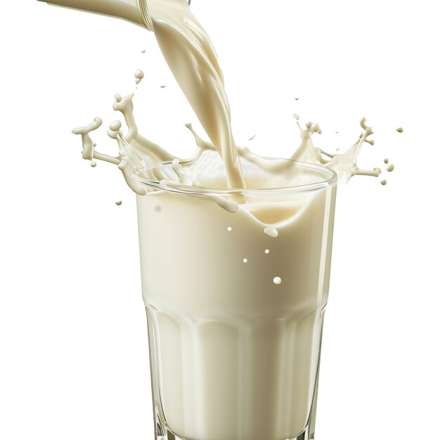 Pouring fresh milk into the glass with splashing